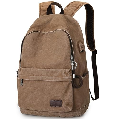 Muzee Canvas Rucksack, Leichter Anti-Diebstahl-Reise-Rucksack mit USB-Ladeanschluss für Herren Damen für die Schule für 15,6 Zoll Laptop Rucksack von Muzee