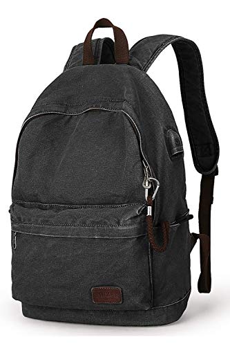 Muzee Canvas Rucksack, Leichter Anti-Diebstahl-Reise-Rucksack mit USB-Ladeanschluss für Herren Damen für die Schule für 15,6 Zoll Laptop Rucksack von Muzee