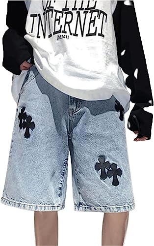 MuziZy Unisex JAHRTAUSEND Frachtgut Jeans Kurze Hose Alt-Emo Gothic Lässig Bermuda Kurz Baggy Gebeutelt Taktisch Denim Kurz Straßenkleidung (Blau,L) von MuziZy