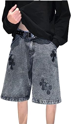 MuziZy Unisex JAHRTAUSEND Frachtgut Jeans Kurze Hose Alt-Emo Gothic Lässig Bermuda Kurz Baggy Gebeutelt Taktisch Denim Kurz Straßenkleidung (Schwarz,L) von MuziZy