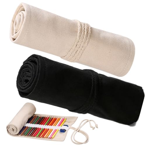 Farbige Bleistiftkoffer Roll 36 Slot Canvas Bleistift Organizer -Beutel mit 2 großem Schlitz 18x8 Wrap Rollierbares Beutelbeutel Pinsel -Pinsel -Pinsel -Aufbewahrungsbeutel zum Zeichnen von Färben u von Muzrunq