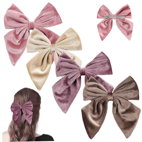Velvet Bögen Kleinkind Haar Bögen 4 Farben Bogen Haare Clips Mädchen Frauen 5.5 Großer Samt Haarbogen mit Alligator Clips für Kinder Erwachsene Weihnachtsdekor 4pcs von Muzrunq