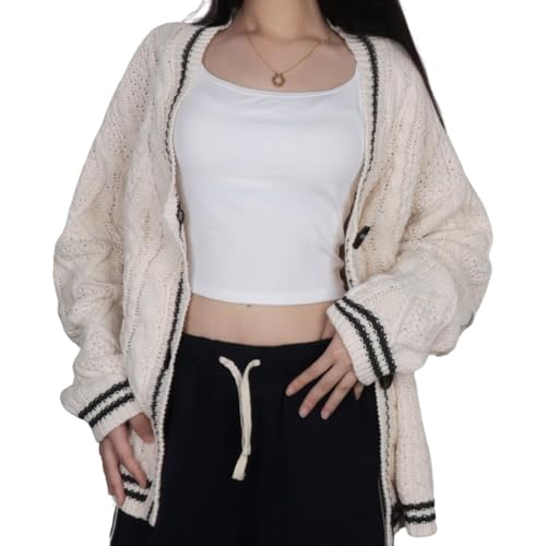 Mvdlinnds Damen Folklore Cardigan Grobstrick Langarm V Ausschnitt Stern Print Button Down Pullover Strickwaren Weiß (S) von Mvdlinnds