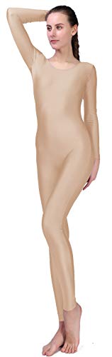 Mvefward Damen Bodysuit mit U-Ausschnitt, langärmelig, Spandex, für Erwachsene - Beige - Small von Mvefward