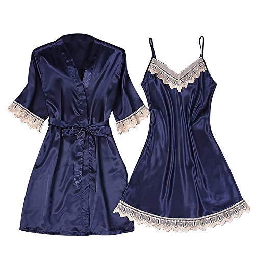 Mvermers Damen Sling Dreiteilige Set（Top + Shorts + BH） Sexy Spitzen Satin Nachtwäsche Kurz Sommer Kurz Pyjama Set Nachthemd Set Sexy Dessous Negligee Babydoll Lingerie mit Shorts Pyjama Armlos von Mvermers