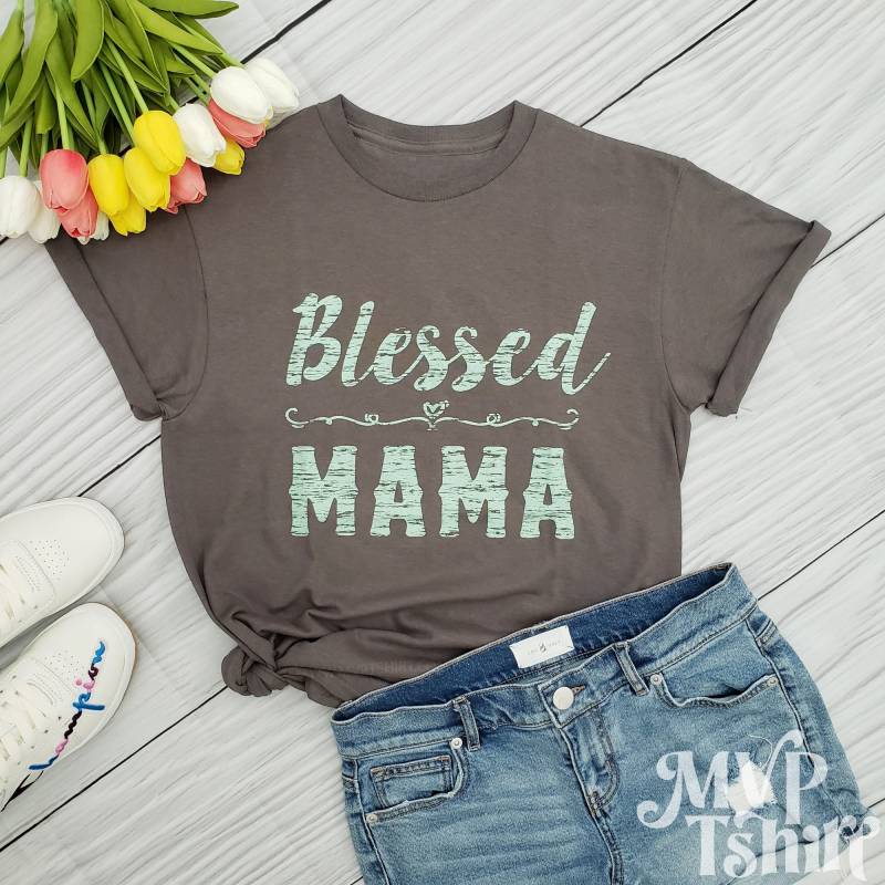 Blessed Mama Shirt - Anthrazit Geschenk von Mvptshirt
