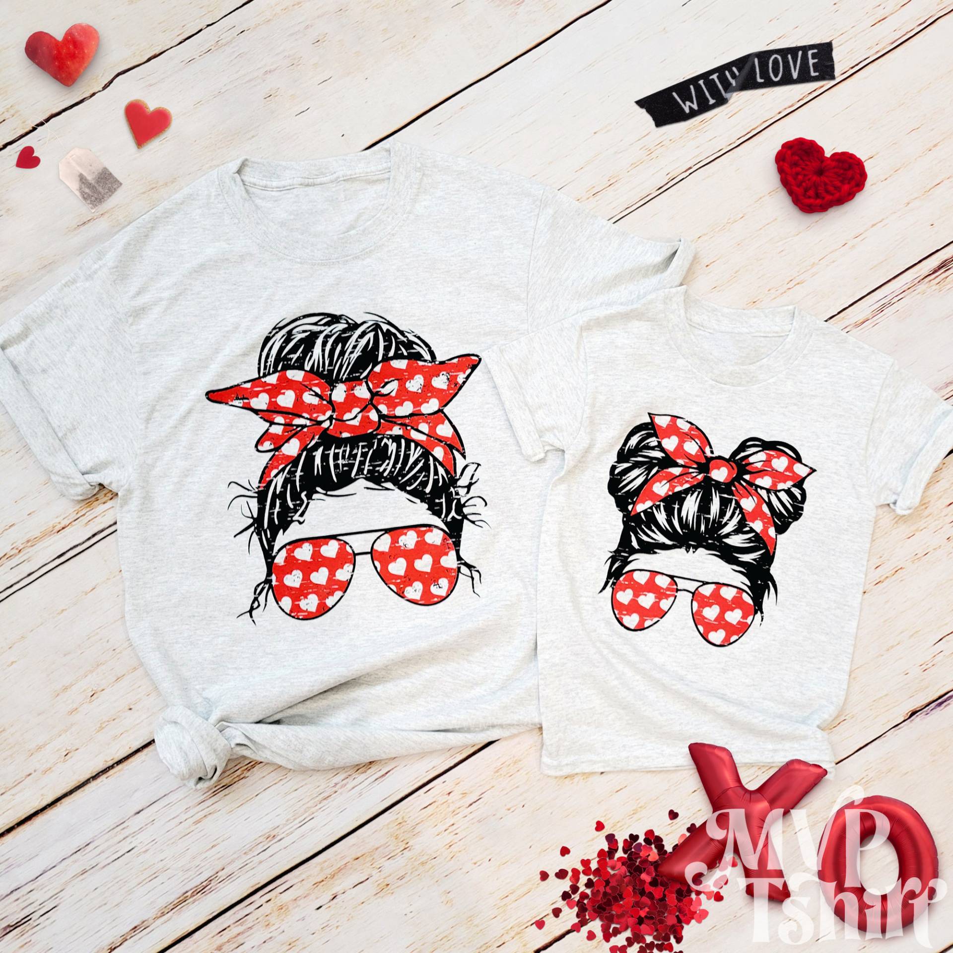 Messy Bun Valentine Shirt, Passende Shirts, Valentinstag Kinder Familien Passend, Mama Und Mini Shirt von Mvptshirt