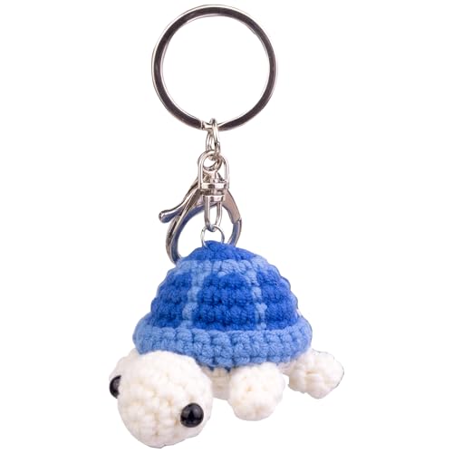 Mwmoeen Lustige Positive Häkelschildkröte Schlüsselanhänger Handgemachte Emotionale Unterstützung Gestrickte Wolle Schildkröte Puppe Schlüsselanhänger Geschenk für Tasche Charm(Blau) von Mwmoeen