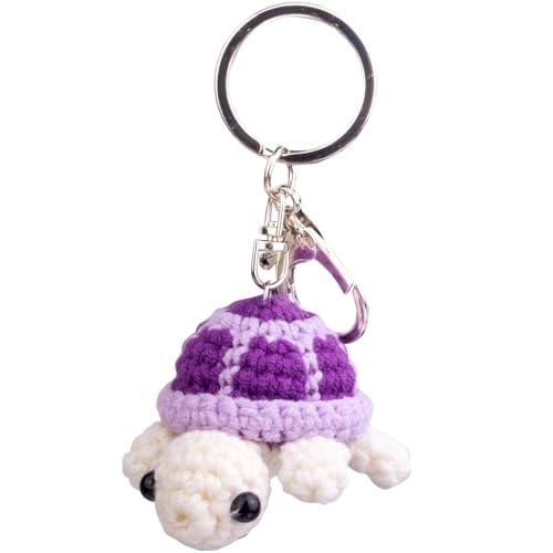 Mwmoeen Lustige Positive Häkelschildkröte Schlüsselanhänger Handgemachte Emotionale Unterstützung Gestrickte Wolle Schildkröte Puppe Schlüsselanhänger Geschenk für Tasche Charm(Lila) von Mwmoeen