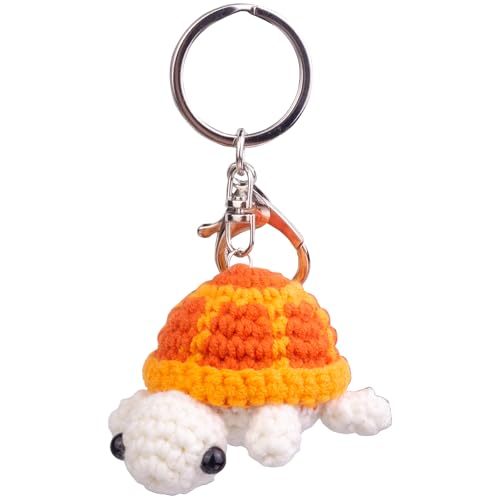 Mwmoeen Lustige Positive Häkelschildkröte Schlüsselanhänger Handgemachte Emotionale Unterstützung Gestrickte Wolle Schildkröte Puppe Schlüsselanhänger Geschenk für Tasche Charm(Orange) von Mwmoeen