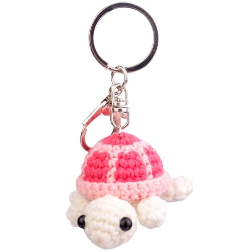 Mwmoeen Lustige Positive Häkelschildkröte Schlüsselanhänger Handgemachte Emotionale Unterstützung Gestrickte Wolle Schildkröte Puppe Schlüsselanhänger Geschenk für Tasche Charm(Rot) von Mwmoeen
