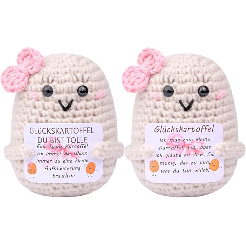 Mwmoeen Pocket Hug Positive Kartoffel, 2 Stück Glücksbringer Kreative Strickwolle Kartoffel Puppe Beste Freundin Geschenke für Freundin Kleine Geschenke für Frauen(C37) von Mwmoeen