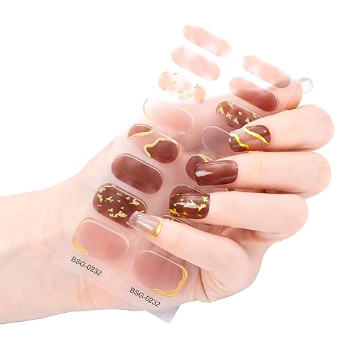 16 Aufkleber Semi Cured Gel Strips Gel Nail Full Wraps Strips Gel Nail Stickers UV/LED Lamp Required Nail Wrap Semi Cured Gel Nail Strips Pediicure Semi Cured Gel Nail Strips Starter Kits Gel von Mxming