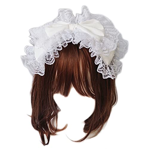 Schönes, süßes Haarband, Dienstmädchen, Cosplay, Stirnband, gerüschte Spitze, Kopfbedeckung, handgefertigt, doppellagig, Schleife, Haar-Accessoire, Cosplay-Kopfschmuck von Mxming