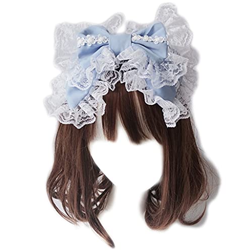 Schönes, süßes Haarband, Dienstmädchen, Cosplay, Stirnband, gerüschte Spitze, Kopfbedeckung, handgefertigt, doppellagig, Schleife, Haar-Accessoire, Cosplay-Kopfschmuck von Mxming