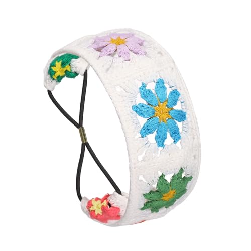 Süßes buntes Häkel-Stirnband für Mädchen, Camping, Sonnenfest, Camping-Headwrap mit dehnbarem Haarseil, für Teenager, schönes Kopftuch, böhmische Stirnbänder für Frauen, Hochzeit, böhmische Blume von Mxming