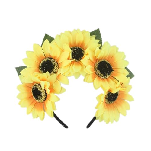 Verstellbarer Blumen-Haarreif, realistisches Sonnenblumen-Stirnband, Karneval, Party, Mädchen, böhmisches Styling-Stirnband, Sonnenblumen-Stirnband für Erwachsene, Sonnenblumen-Stirnbänder für Frauen, von Mxming