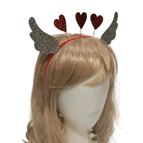 Zartes Valentinstag-Stirnband mit Herz und Flügeln für Mädchen, Valentinstag-Stirnband mit Lametta, Glitzer-Haar-Accessoire, Glitzer-Haarschmuck für Mädchen, Glitzer-Haarschmuck für Damen, von Mxming