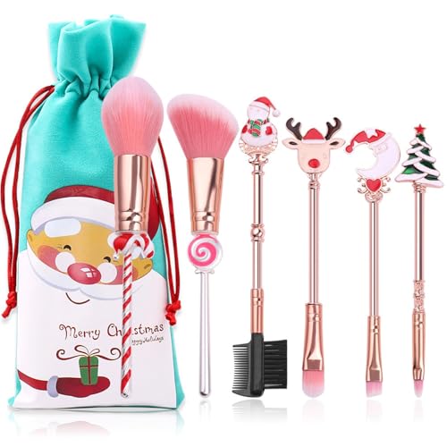 6pcs Weihnachten Zauberstab Make-up Pinsel Set Lidschatten Pinsel mit Weihnachten Cartoon Griff Weihnachten Foundation Blending Pinsel für Rouge, Foundation, Augenbrauen, Lidschatten und Lippenstift von Mxshc