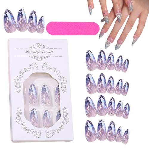 Mxshc Drücken Sie Mandelnägel, Mandelform Presse auf Nägeln, 12 Größen Mandelform False Nails Kit, 24 -fache voll Cover Hochglanz Maniküre Werkzeug Rhombus Kristall Fingernageldekorationen für Frauen von Mxshc