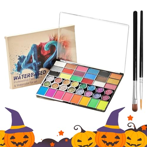 Mxshc Gesichtsfarbe - Wasseraktiv Gesichtsfarbe Palette Mit Pinsel,Schminkpalette Für Bühnenaufführungen Schulveranstaltungen Halloween Partys Feste Geburtstag Karneval von Mxshc