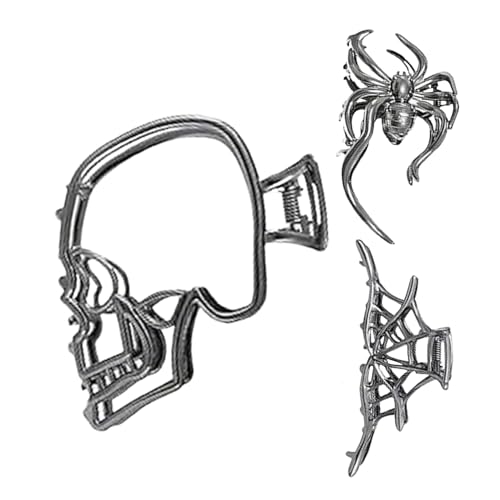 Mxshc Gothische Haarklammer, Metall Horror Kralle Clip, 3 Teile Halloween Totenkopf Spinne Haarklammer Für Frauen Und Mädchen Bühnenperformance Cosplay Für Zuhause Und Schule von Mxshc