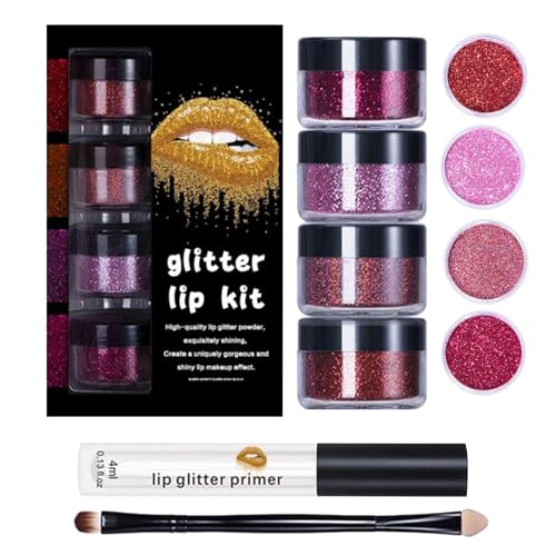 Mxshc Lippenglitzer | Lang anhaltend mit Primer und Pinsel | Glänzendes Frauen Make-up für Reise Partys Halloween Familientreffen von Mxshc