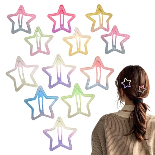 Mxshc Stern Barrettes 12 Stück Farbverlauf | Hair Clips Accessoires,Bunte Grifffestiger Dekoratives Styling Haltegriffe Für Damen Kinder Party Hochzeit von Mxshc