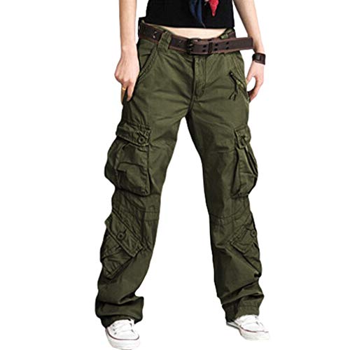 Damen Cargo Hose, Frauen Armee Militär Beiläufig Ladung Keuchen Hosen mit Multi Taschen Mode Loose Fit Casual Hosen High Waist Bequem Jogginghose von Mxssi