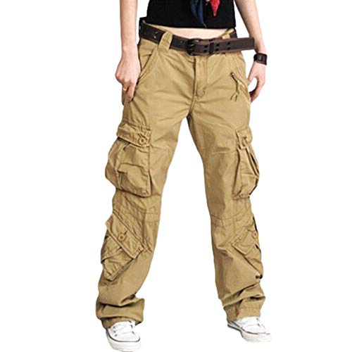 Damen Cargo Hose, Frauen Armee Militär Beiläufig Ladung Keuchen Hosen mit Multi Taschen Mode Loose Fit Casual Hosen High Waist Bequem Jogginghose von Mxssi