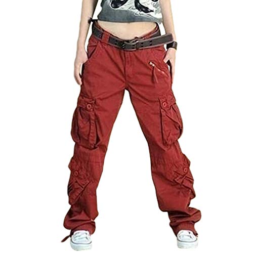 Damen Cargo Hose, Frauen Armee Militär Beiläufig Ladung Keuchen Hosen mit Multi Taschen Mode Loose Fit Casual Hosen High Waist Bequem Jogginghose von Mxssi