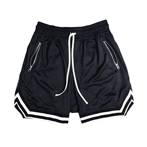 Herren-Basketball Hiphop Atmungsaktives Mesh-Shorts Schnelltrocknend Leichte, Lockere Shorts Chino-Capri-Shorts Fitness-Jogger Kurze Laufsport-Trainingsshorts Mit Reißverschlusstaschen Schwarz 2Xl von Mxssi