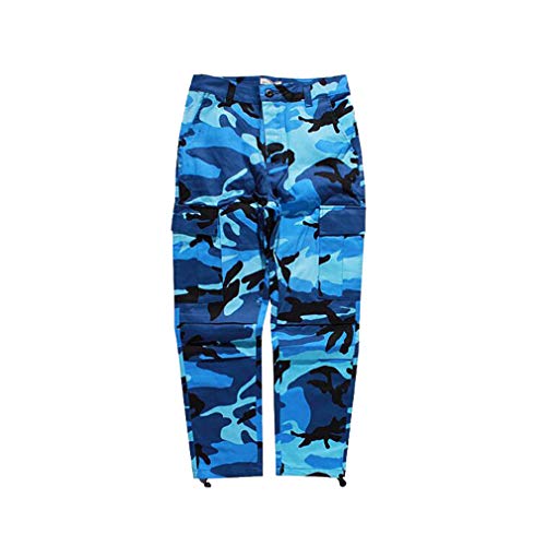 Mxssi Color Camo BDU Camouflage Cargo Pants Männer Frauen Casual Streetwear Taschen Jogger Orange Tactical Sweatpants Hip Hop Hosen Blau XL von Mxssi
