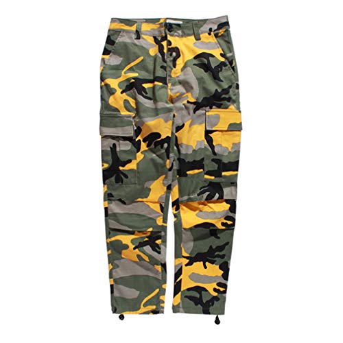 Mxssi Color Camo BDU Tarnung Cargo Pants Männer Frauen Casual Streetwear Taschen Jogger Orange Tactical Sweatpants Hip Hop Hosen Gelb 2XL von Mxssi