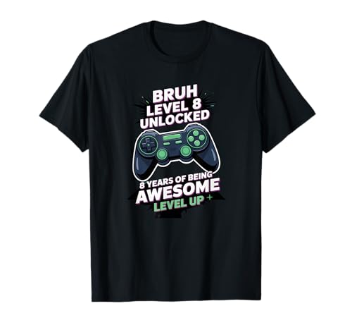8 Jahre Alter Junge Mädchen 8 Jahre Videospiel Level 8 freigeschalteter Geburtstag T-Shirt von My 8th Birthday Era Eight 8 Year Old Birthday 8yr
