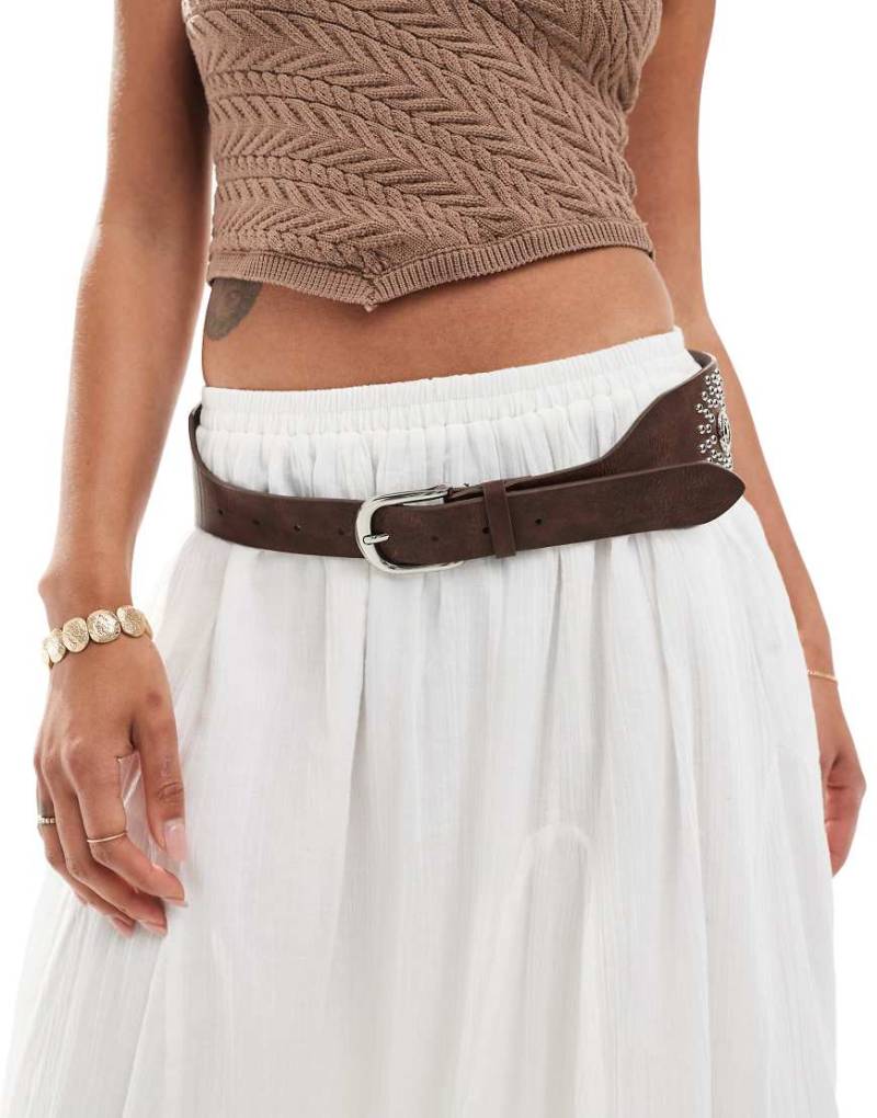 My Accessories - Breiter Gürtel in Silber und Braun mit Nietenbesatz von My Accessories