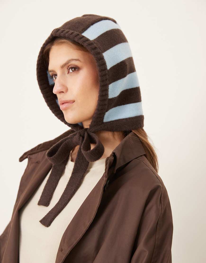 My Accessories - Gestreifte Strickhaube in Blau und Braun-Bunt von My Accessories