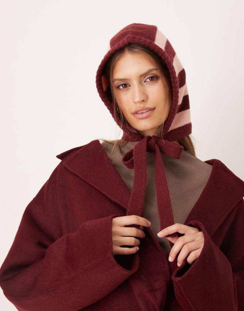 My Accessories - Gestreifte Strickmütze in Rosa und Burgunderrot-Bunt von My Accessories