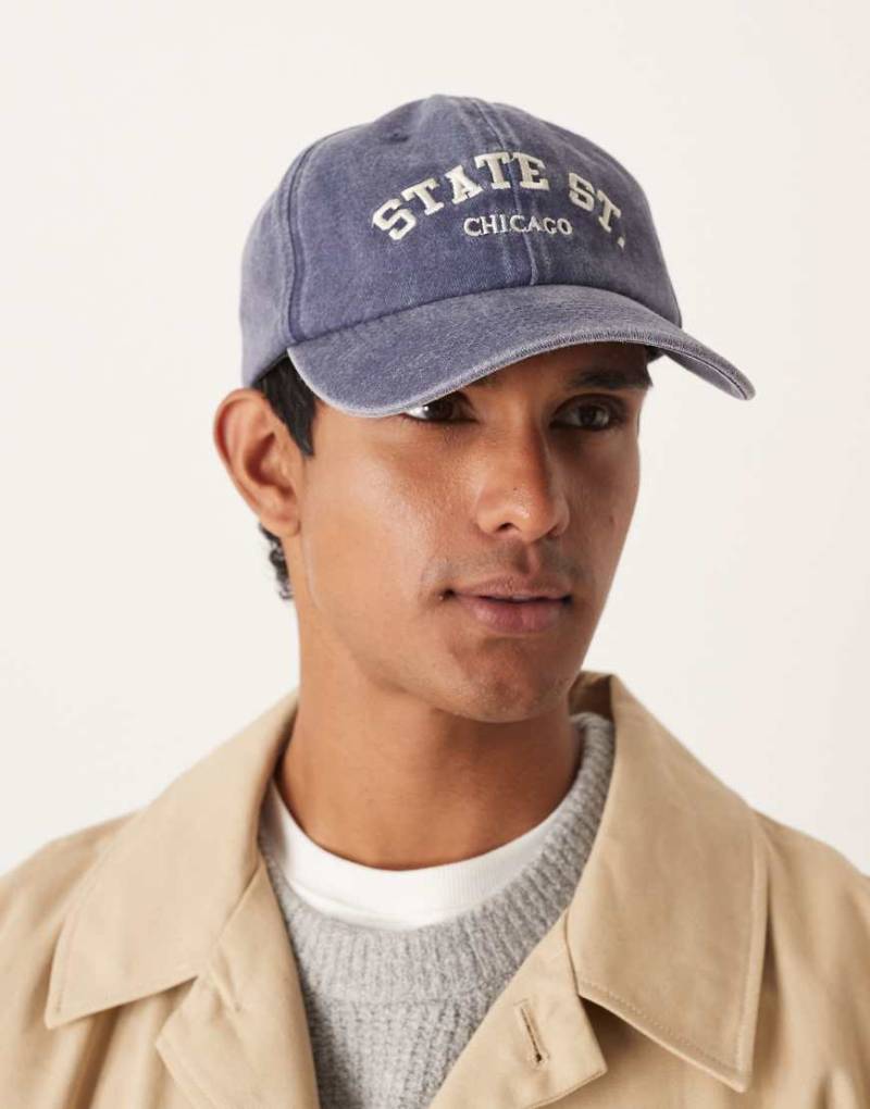 My Accessories - Man - Baseball-Kappe in verwaschenem Marineblau mit „State St."-Slogan von My Accessories