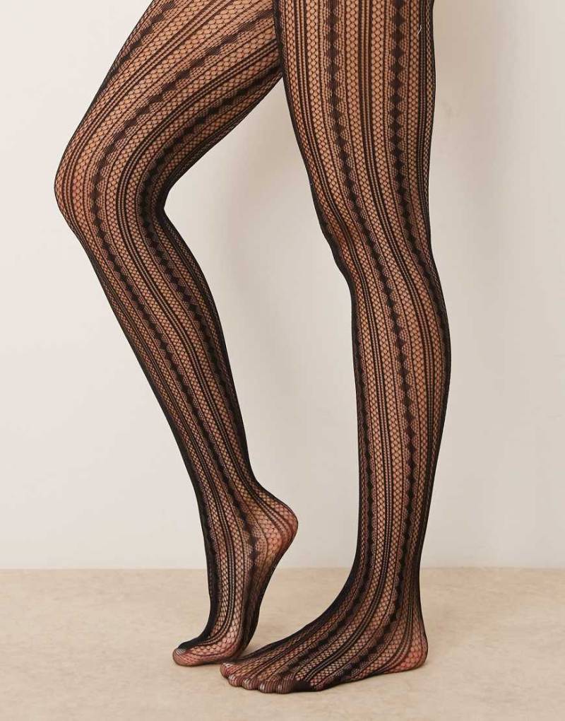 My Accessories - Strumpfhose aus Lochspitze in Schwarz mit Rautenmuster von My Accessories