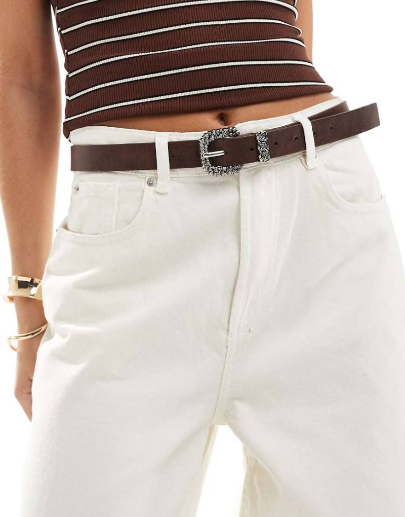 My Accessories - Westerngürtel in Braun mit Rosenschnalle in Antiksilber von My Accessories