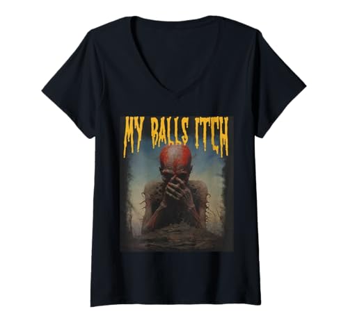Damen My Balls Itch Skelett T-Shirt mit V-Ausschnitt von My Balls Itch Skeleton
