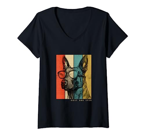 Damen Vintage belgische Malinois Hund Mutter Papa Kinder Männer Frauen T-Shirt mit V-Ausschnitt Damen Vintage belgische Malinois Hund Mutter Papa Kinder Männer Frauen T-Shirt mit V-Ausschnitt von My Belgian Malinois Best Dog