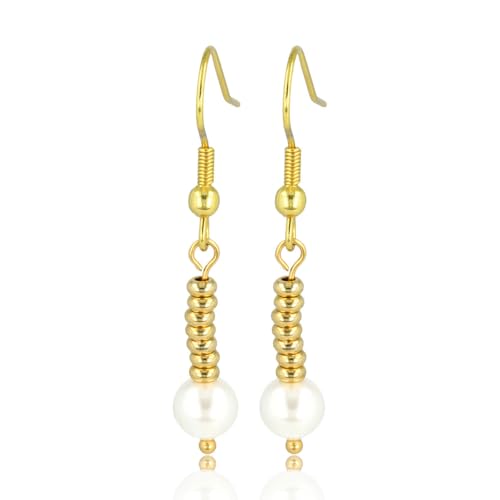 My Bendel - Langer goldener Ohrring mit Süßwasserperle 30mm- Edelstahlen Ohrringe für Frauen - Silber und Gold - Mehrere Entwurfe und GröBe von My Bendel