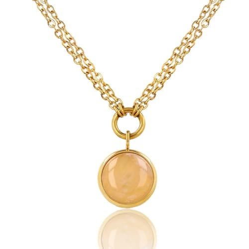 My Bendel - Doppelte Gliederkette mit Edelstein - 45+5 cm - verstellbar - mehrere Farben - 14k vergoldet - Edelstahl - Bleibt schön und Verfärbt nicht - mit Luxuriösen Geschenkverpackung von My Bendel