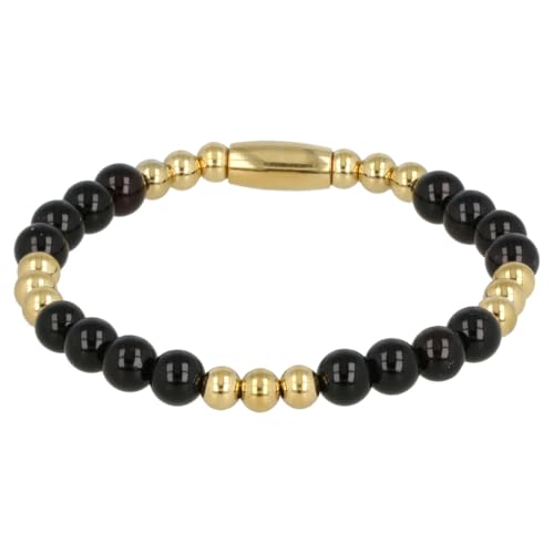 My Bendel Elastisches Armband aus Goldperlen mit Onyx-Edelsteinen- Stylischer Flexibeles Armband für Damen mit echter Edelstein - Bleibt schön und Verfärbt nicht - Mehrere farben und gröBen von My Bendel