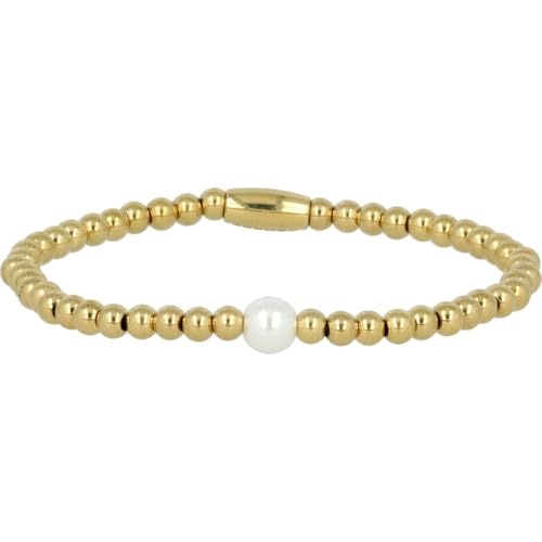 My Bendel - Elastisches Goldarmband mit großer weißer Perle- Stilvolles flexibles Perlenarmband mit Perle für Frauen - Bleibt schön und Verfärbt nicht - mit Luxuriösen Geschenkverpackung von My Bendel