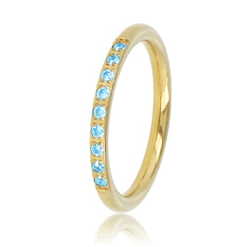My Bendel - Feiner Stapelring Gold mit blauen Steinen- Stylischer Ringe für Damen mit Zirconia Steinen - Mehrere Farben und Größen - Stapeln Ringe - mit Luxuriösen Geschenkverpackung von My Bendel