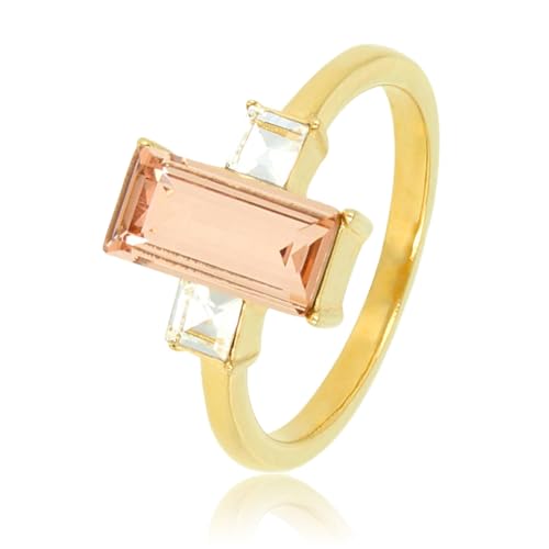 My Bendel - Ring Gold mit großem rosa Stein und kleinem Zirkonia- Stylischer Ringe für Damen - Bleibt schön und Verfärbt nicht - Stapeln Ringe - mit Luxuriösen Geschenkverpackung von My Bendel