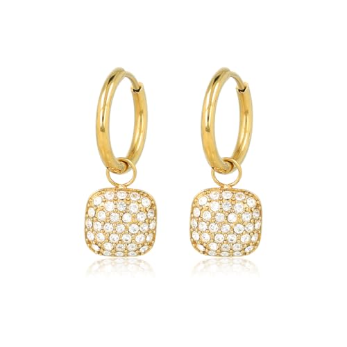 My Bendel - Funkelnde Ohrringe - quadratischer Anhänger mit Zirkoniasteinen verziert - 37mm - Edelstahl - nicht reizend - Bleibt Schön und Kein Irritation - Mit Luxuriösen Geschenkverpackung von My Bendel